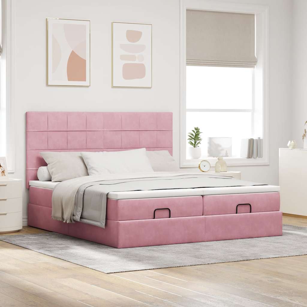 Ottoman bed met matrassen 160x200cm fluweel roze is nu te koop bij PeponiXL, paradijselijk wonen!
