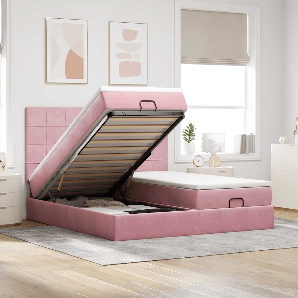 Ottoman bed met matrassen 160x200cm fluweel roze is nu te koop bij PeponiXL, paradijselijk wonen!