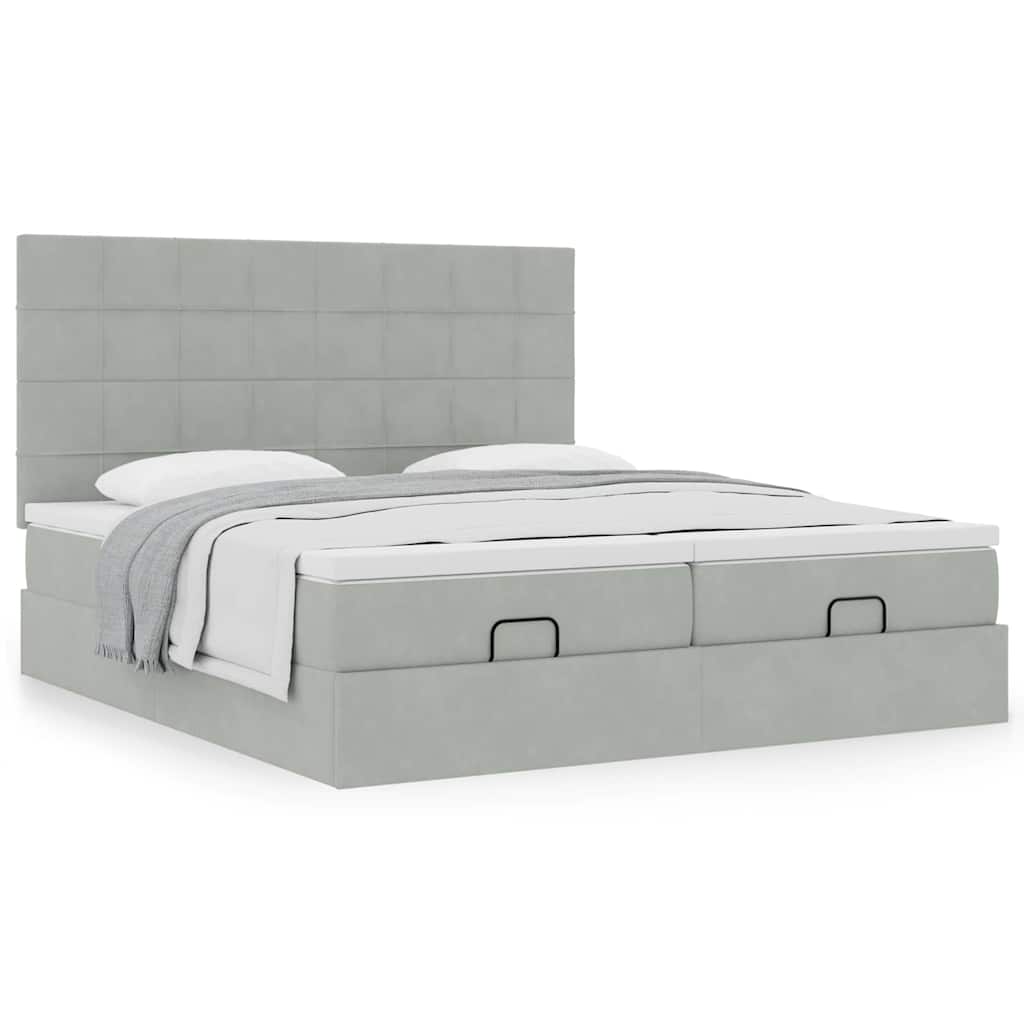 Ottoman bed met matrassen 180x200cm fluweel lichtgrijs is nu te koop bij PeponiXL, paradijselijk wonen!