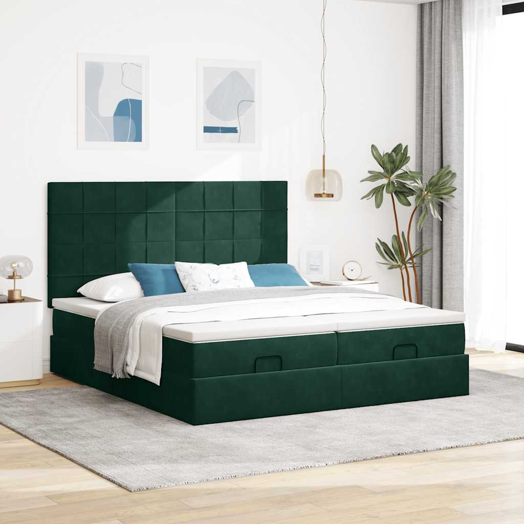 Ottoman bed met matrassen 180x200cm fluweel donkergroen is nu te koop bij PeponiXL, paradijselijk wonen!