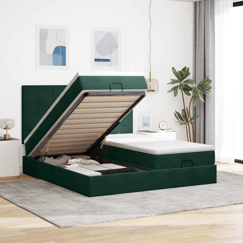 Ottoman bed met matrassen 180x200cm fluweel donkergroen is nu te koop bij PeponiXL, paradijselijk wonen!