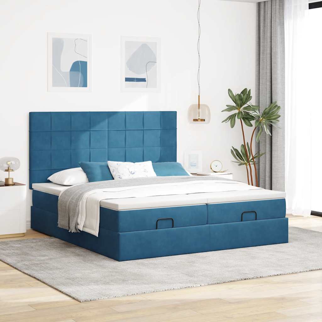 Ottoman bed met matrassen 180x200cm fluweel donkerblauw is nu te koop bij PeponiXL, paradijselijk wonen!