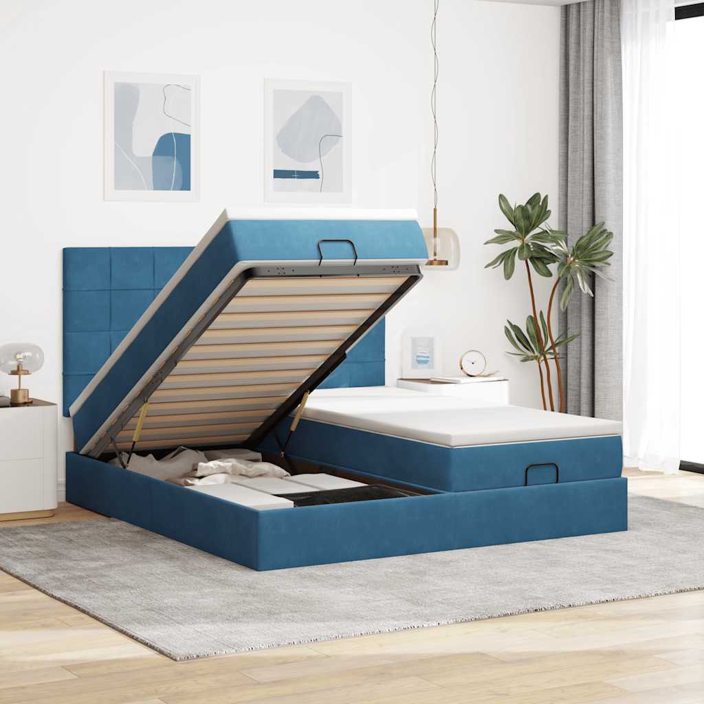 Ottoman bed met matrassen 180x200cm fluweel donkerblauw is nu te koop bij PeponiXL, paradijselijk wonen!