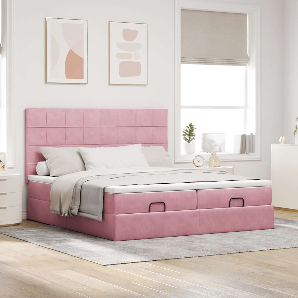 Ottoman bed met matrassen 200x200cm fluweel roze is nu te koop bij PeponiXL, paradijselijk wonen!