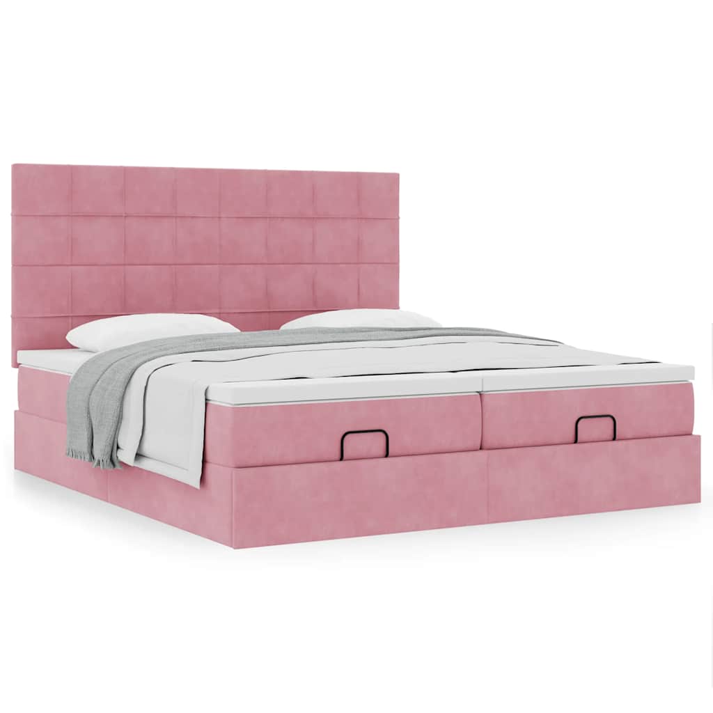Ottoman bed met matrassen 200x200cm fluweel roze is nu te koop bij PeponiXL, paradijselijk wonen!