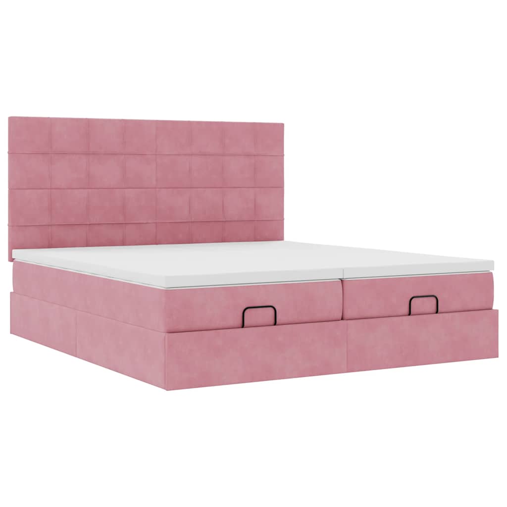 Ottoman bed met matrassen 200x200cm fluweel roze is nu te koop bij PeponiXL, paradijselijk wonen!