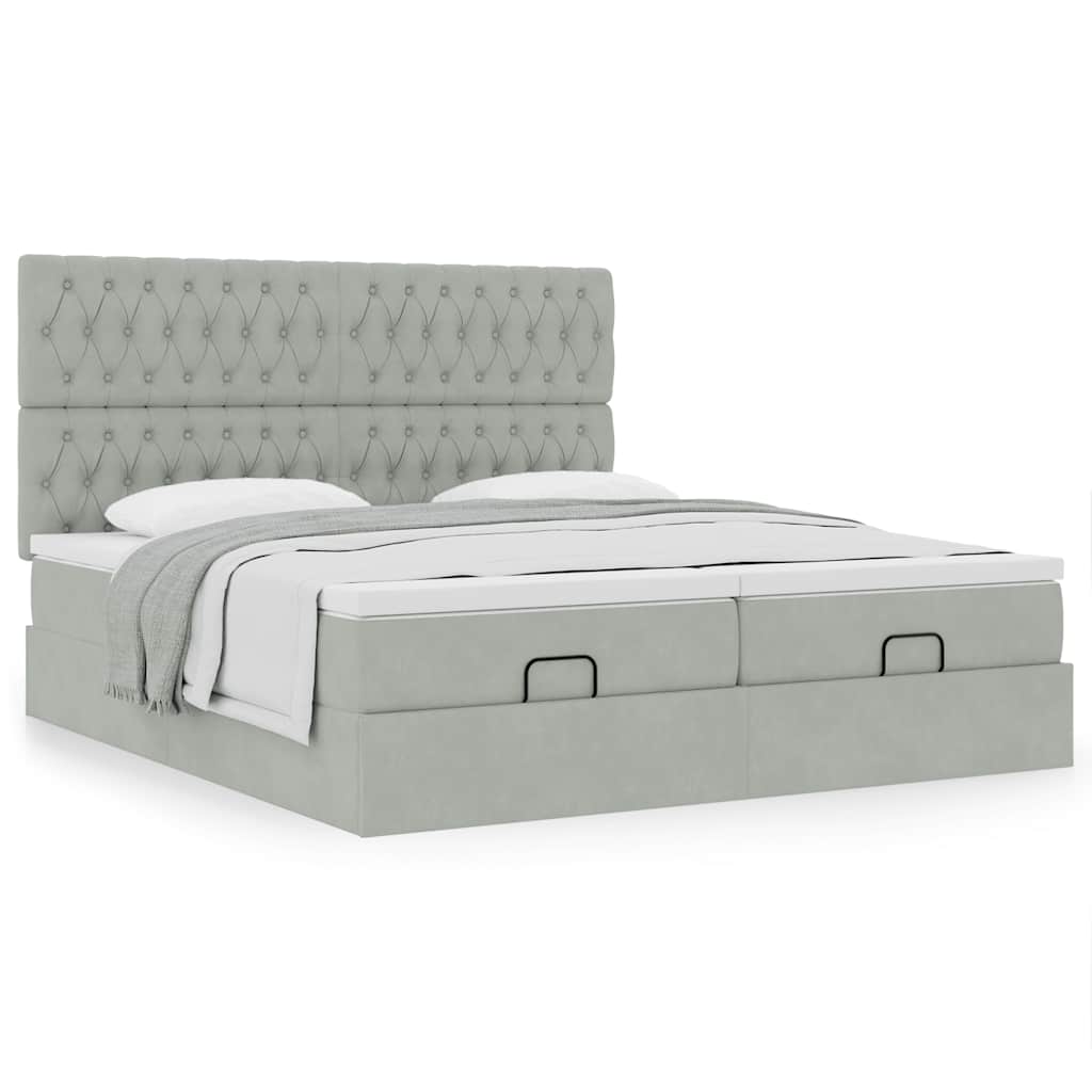 Ottoman bed met matrassen 160x200cm fluweel lichtgrijs is nu te koop bij PeponiXL, paradijselijk wonen!