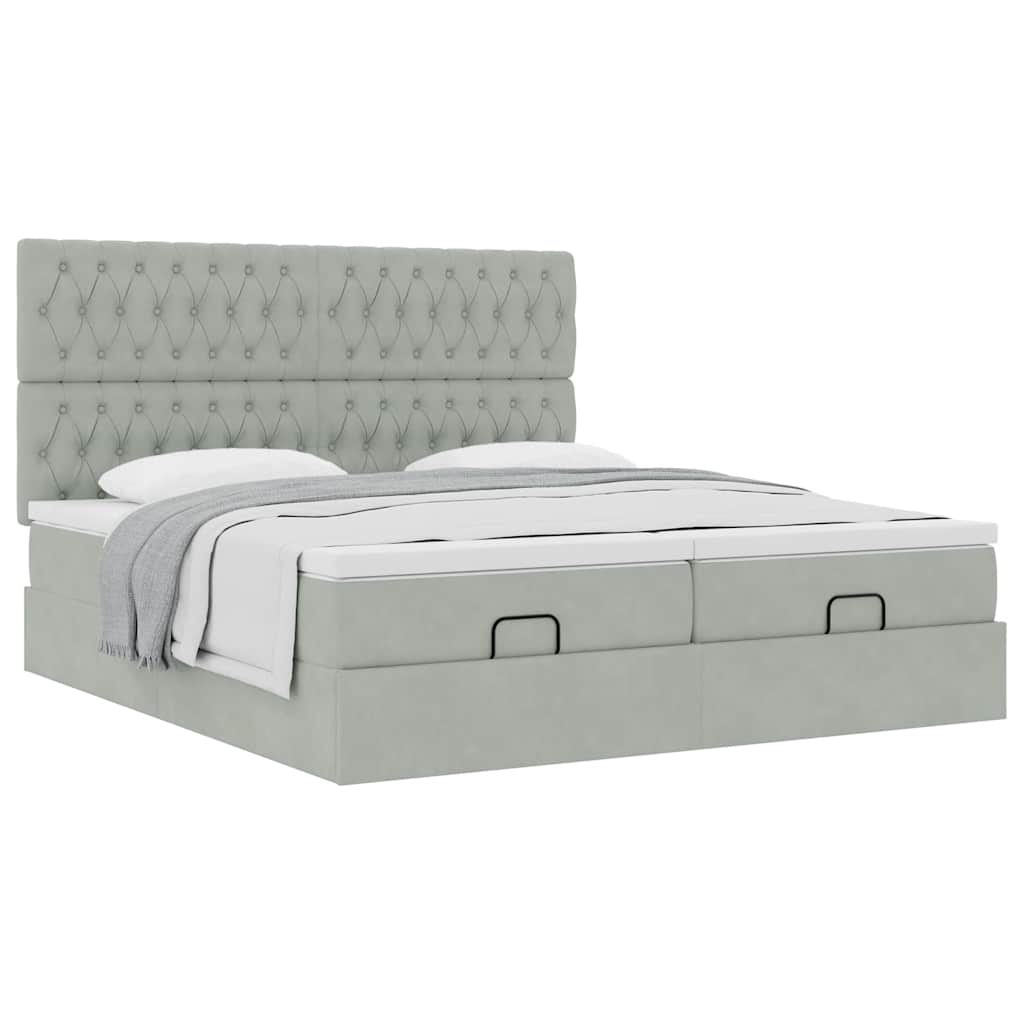 Ottoman bed met matrassen 160x200cm fluweel lichtgrijs is nu te koop bij PeponiXL, paradijselijk wonen!