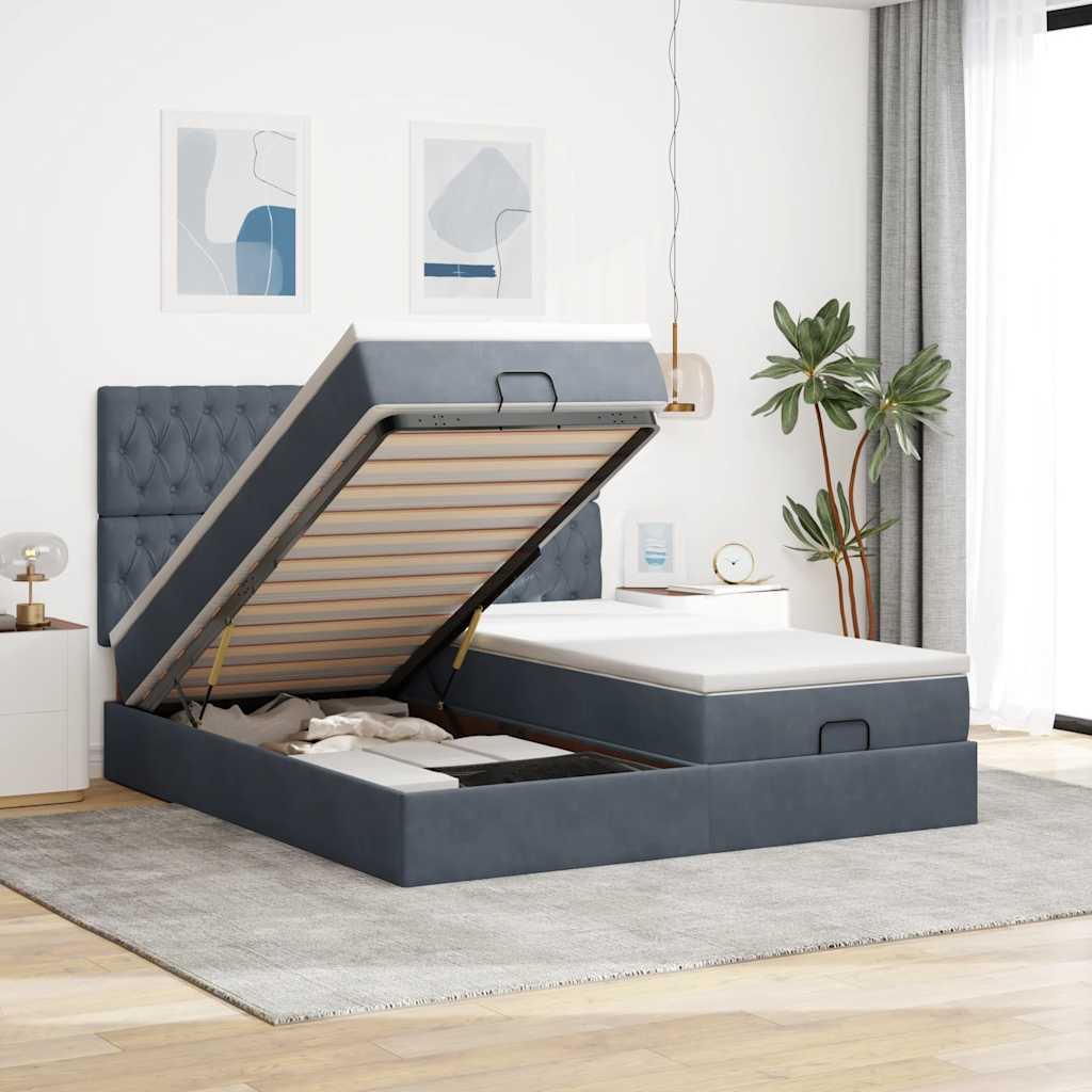 Ottoman bed met matrassen 160x200cm fluweel donkergrijs is nu te koop bij PeponiXL, paradijselijk wonen!