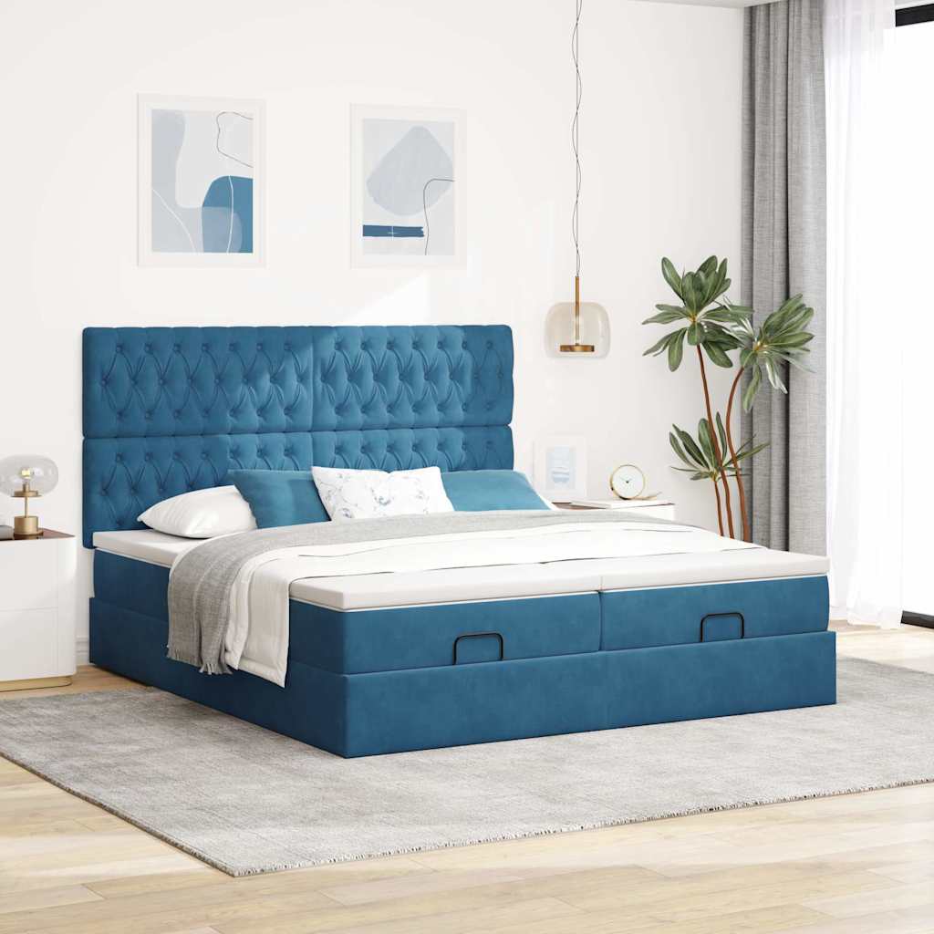 Ottoman bed met matrassen 160x200cm fluweel donkerblauw is nu te koop bij PeponiXL, paradijselijk wonen!