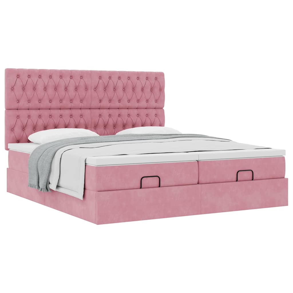 Ottoman bed met matrassen 160x200cm fluweel roze is nu te koop bij PeponiXL, paradijselijk wonen!