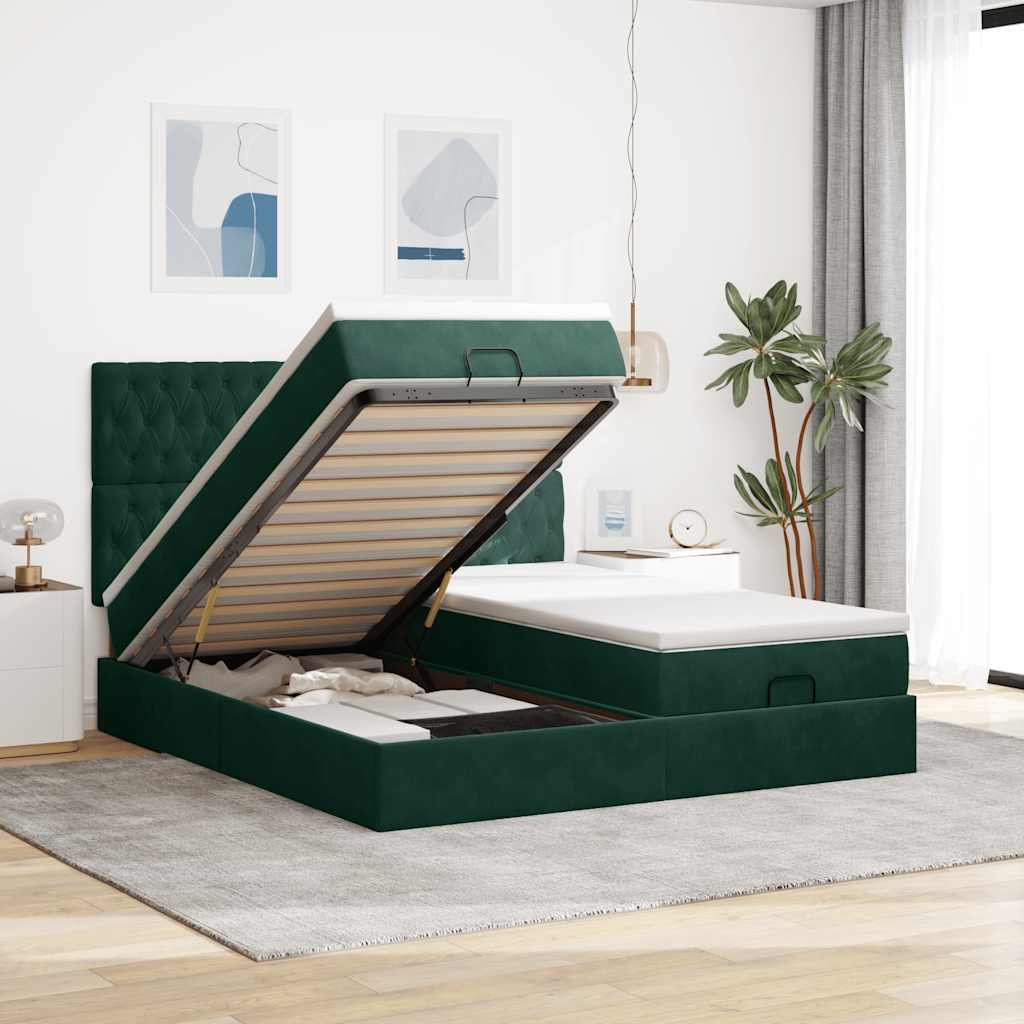 Ottoman bed met matrassen 180x200cm fluweel donkergroen is nu te koop bij PeponiXL, paradijselijk wonen!