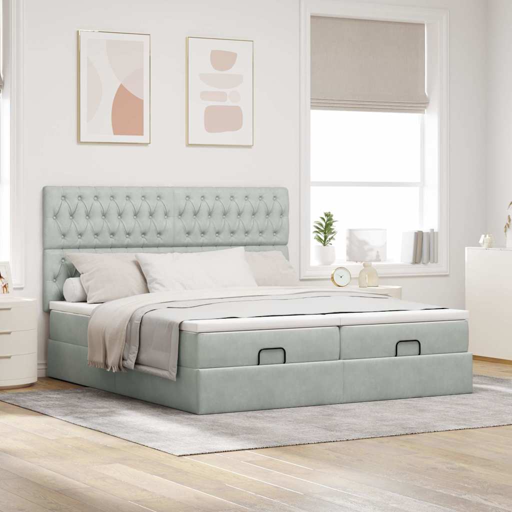 Ottoman bed met matrassen 200x200cm fluweel lichtgrijs is nu te koop bij PeponiXL, paradijselijk wonen!
