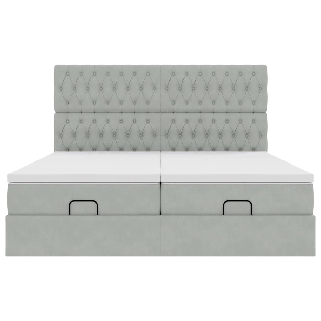 Ottoman bed met matrassen 200x200cm fluweel lichtgrijs is nu te koop bij PeponiXL, paradijselijk wonen!