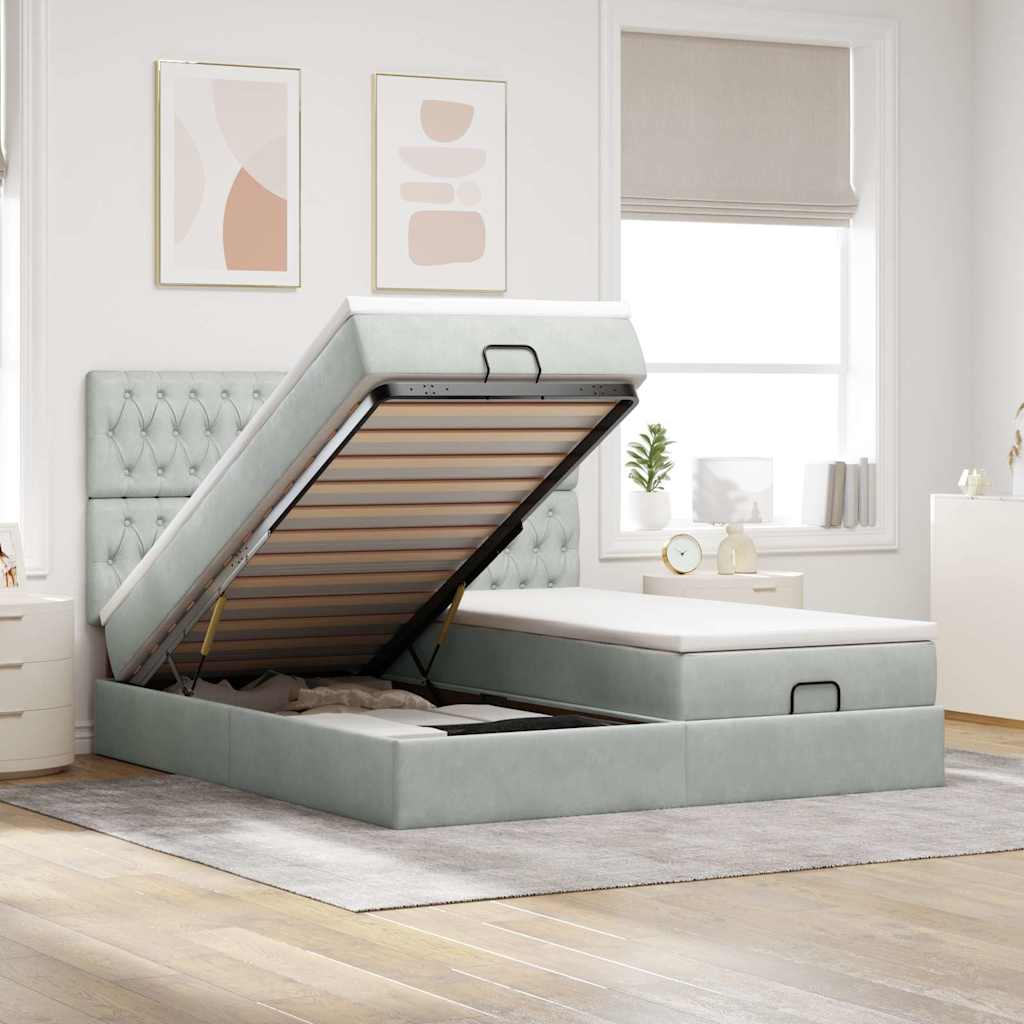 Ottoman bed met matrassen 200x200cm fluweel lichtgrijs is nu te koop bij PeponiXL, paradijselijk wonen!