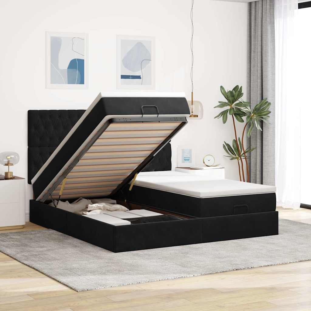 Ottoman bed met matrassen 200x200cm fluweel zwart is nu te koop bij PeponiXL, paradijselijk wonen!