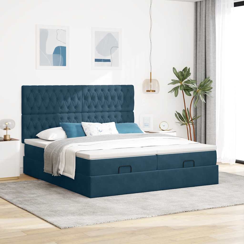 Ottoman bed met matrassen 200x200cm fluweel donkerblauw