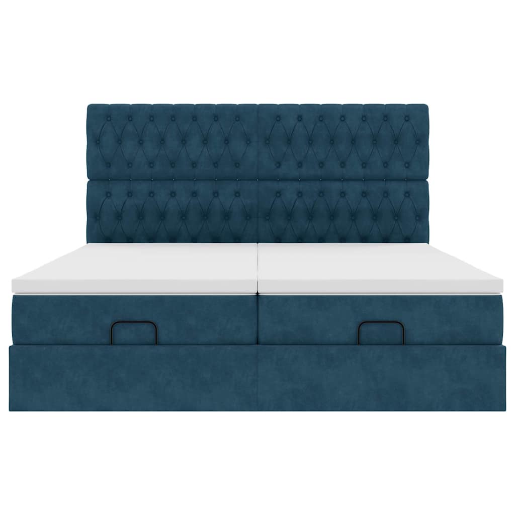 Ottoman bed met matrassen 200x200cm fluweel donkerblauw