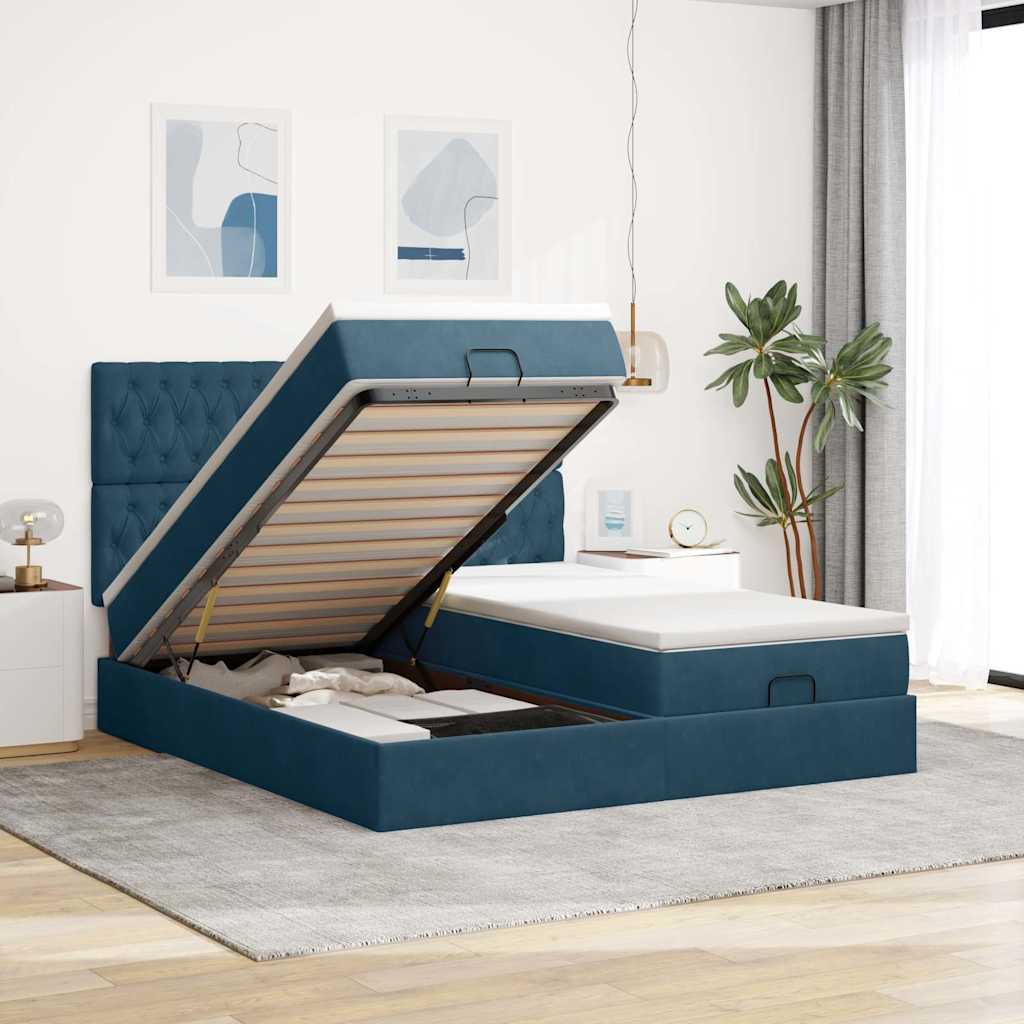 Ottoman bed met matrassen 200x200cm fluweel donkerblauw