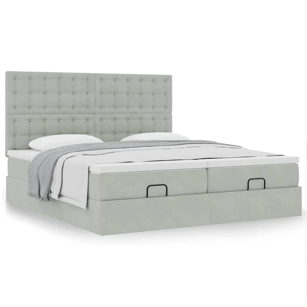 Ottoman bed met matrassen 160x200cm fluweel lichtgrijs is nu te koop bij PeponiXL, paradijselijk wonen!