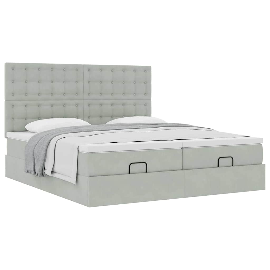 Ottoman bed met matrassen 160x200cm fluweel lichtgrijs is nu te koop bij PeponiXL, paradijselijk wonen!