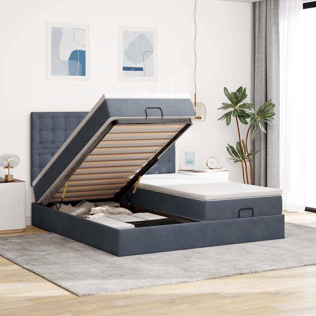 Ottoman bed met matrassen 160x200cm fluweel donkergrijs is nu te koop bij PeponiXL, paradijselijk wonen!