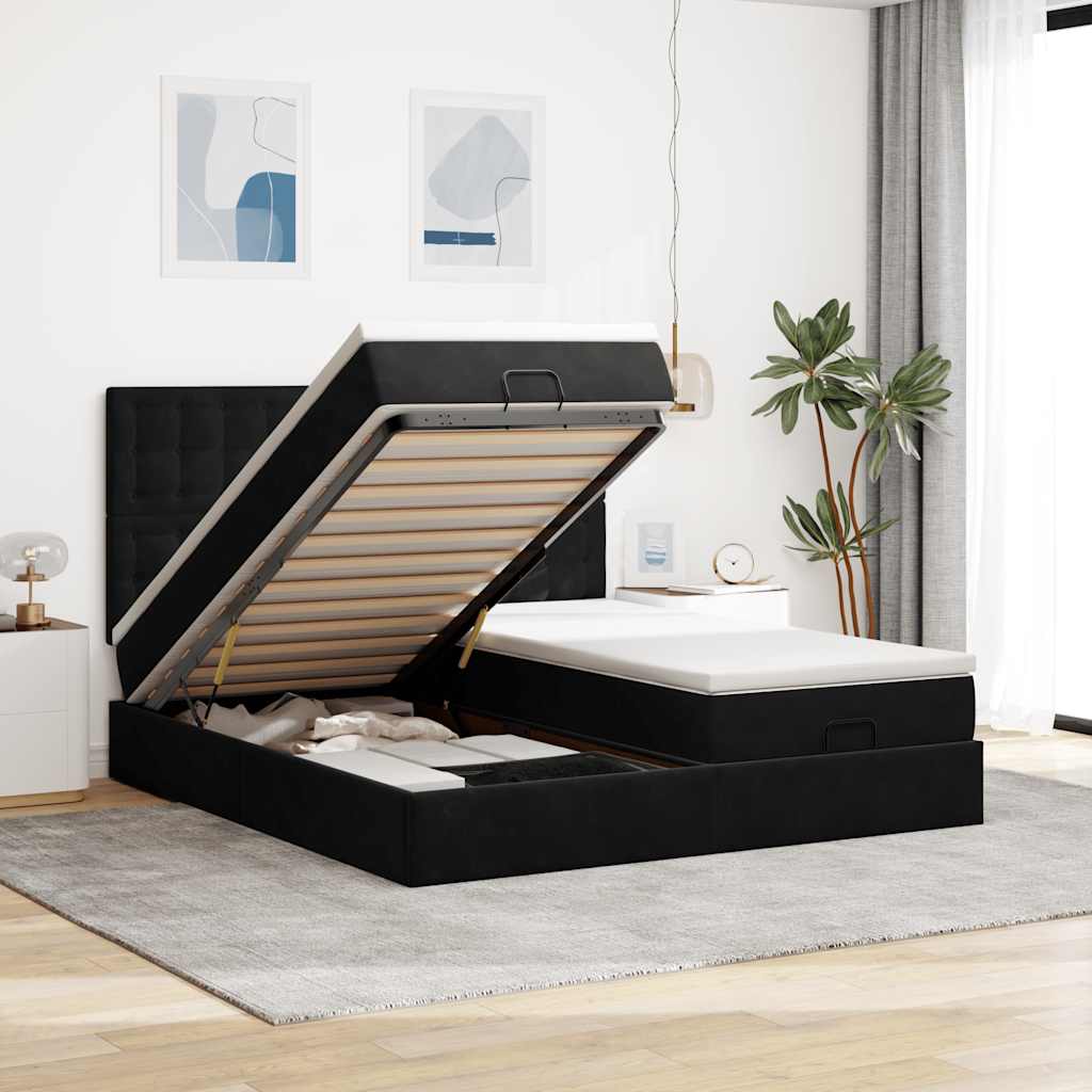 Ottoman bed met matrassen 160x200cm fluweel zwart is nu te koop bij PeponiXL, paradijselijk wonen!