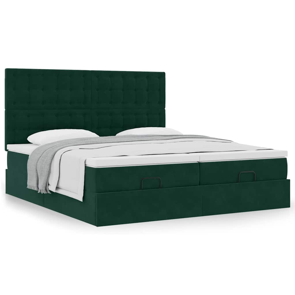 Ottoman bed met matrassen 160x200cm fluweel donkergroen is nu te koop bij PeponiXL, paradijselijk wonen!