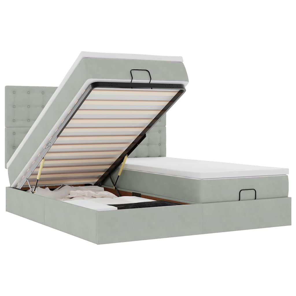 Ottoman bed met matrassen 200x200cm fluweel lichtgrijs is nu te koop bij PeponiXL, paradijselijk wonen!