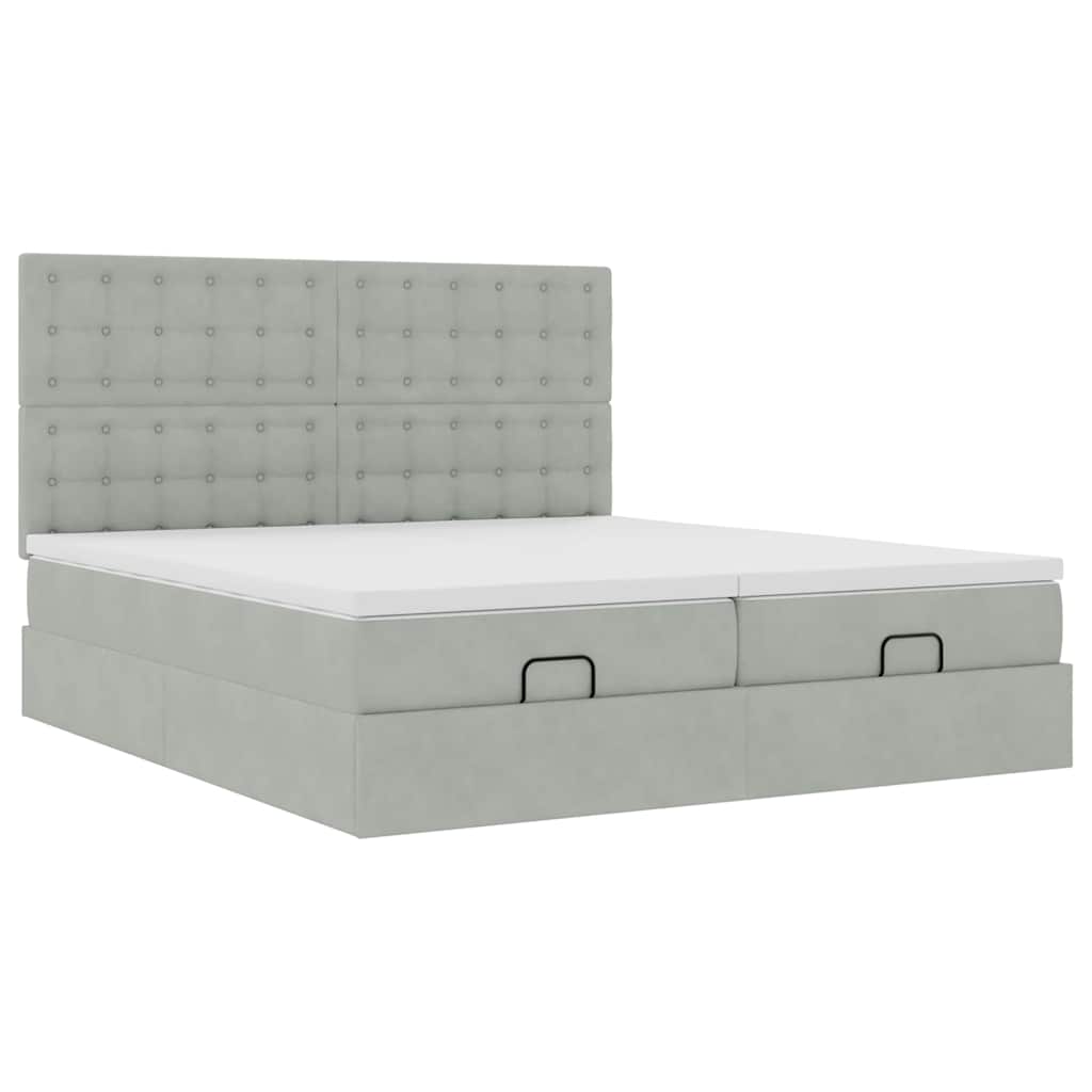 Ottoman bed met matrassen 200x200cm fluweel lichtgrijs is nu te koop bij PeponiXL, paradijselijk wonen!