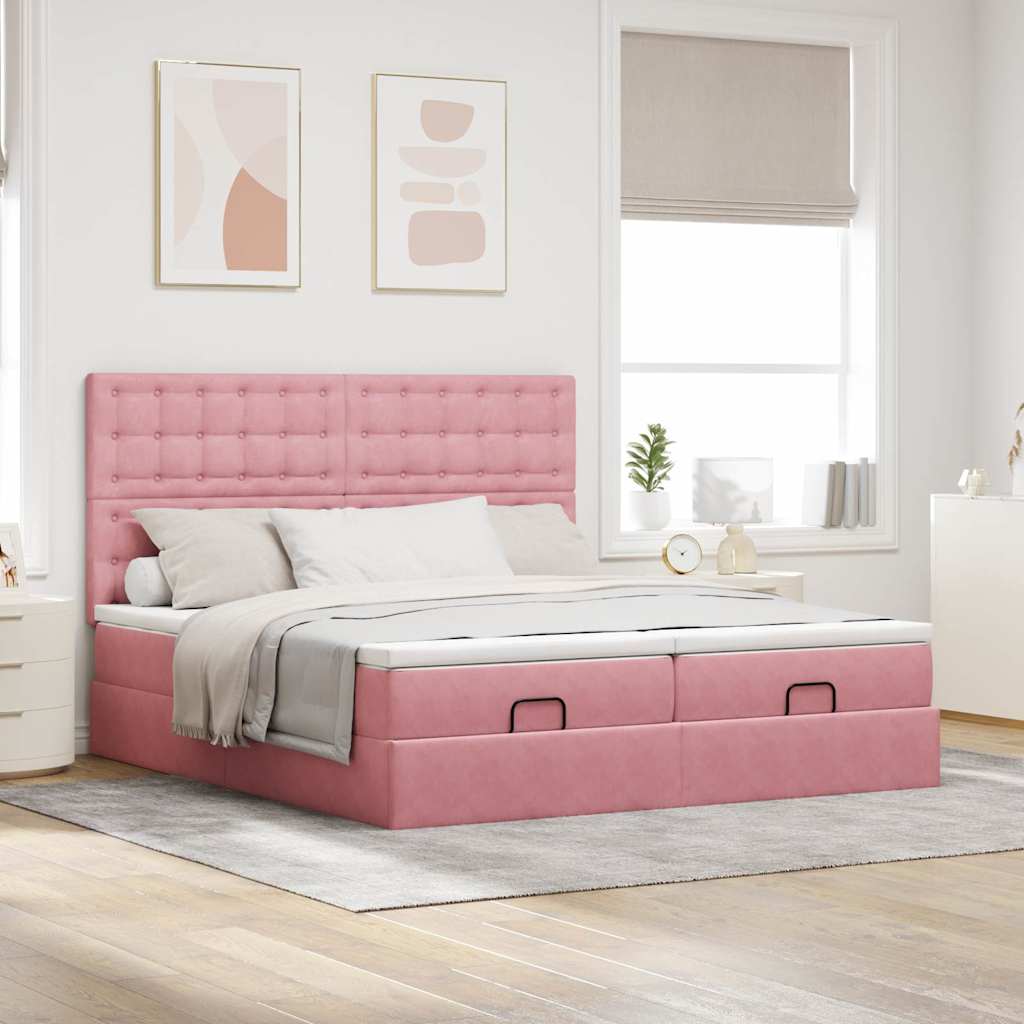 Ottoman bed met matrassen 200x200cm fluweel roze is nu te koop bij PeponiXL, paradijselijk wonen!