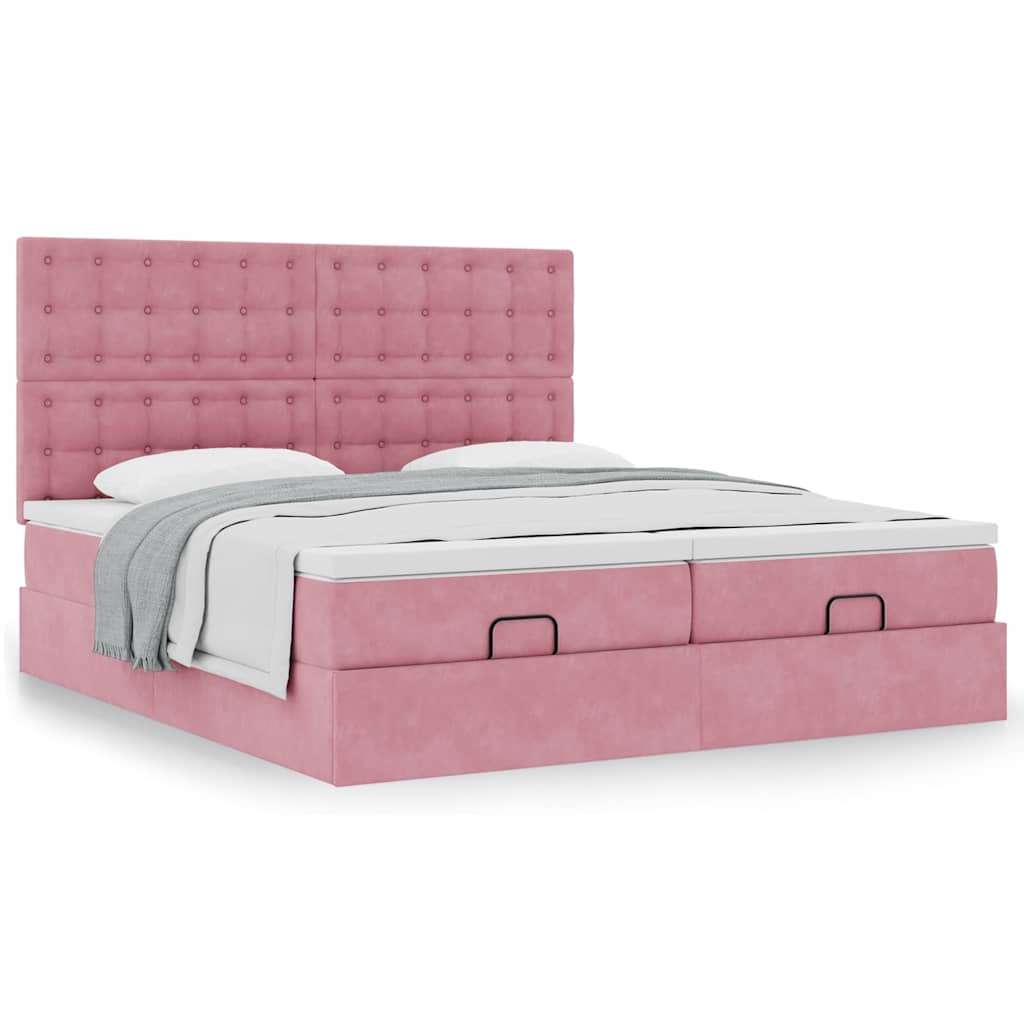Ottoman bed met matrassen 200x200cm fluweel roze is nu te koop bij PeponiXL, paradijselijk wonen!