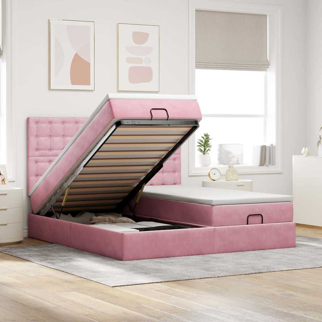 Ottoman bed met matrassen 200x200cm fluweel roze is nu te koop bij PeponiXL, paradijselijk wonen!