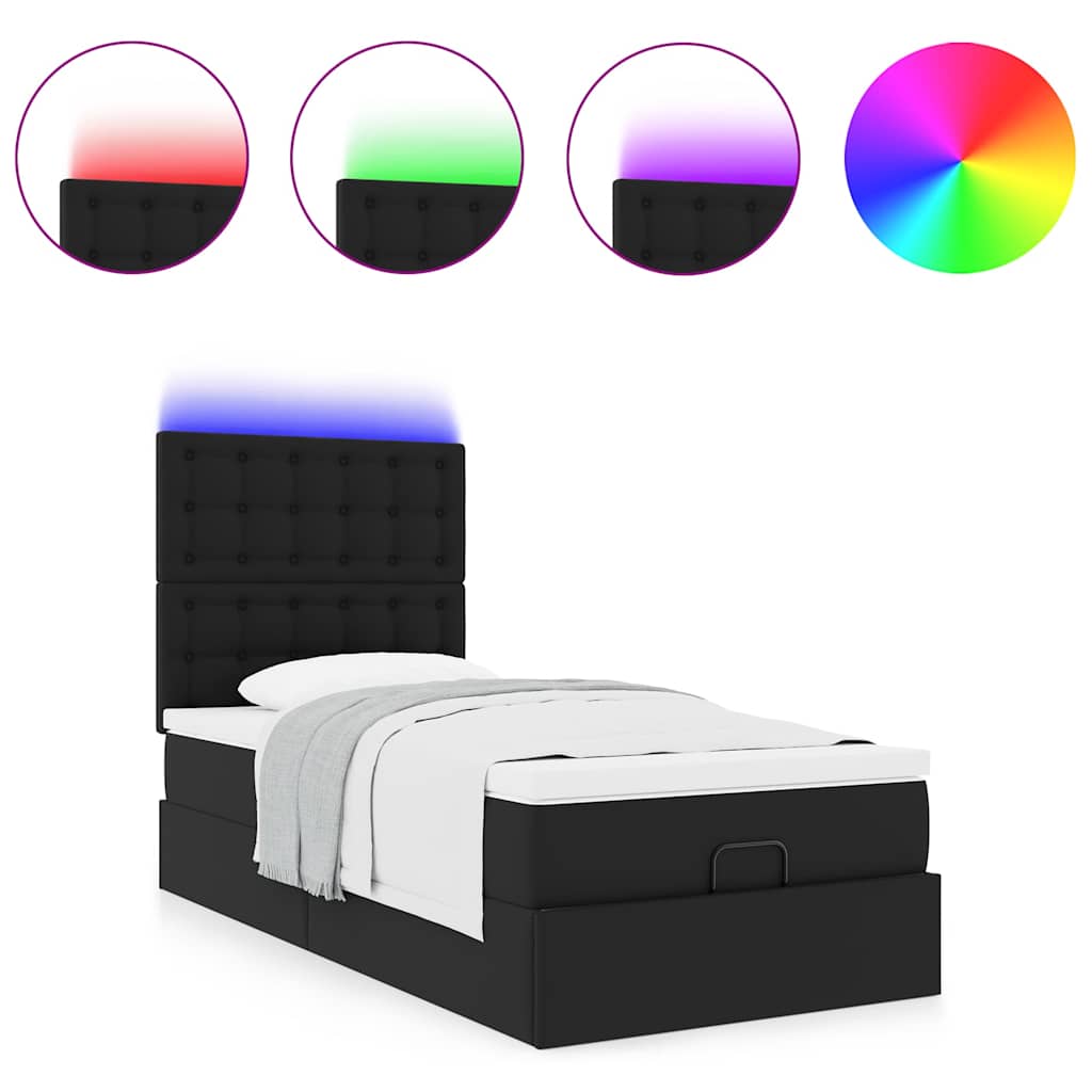 Ottoman bed met matras en LED's 80x200cm kunstleer zwart is nu te koop bij PeponiXL, paradijselijk wonen!