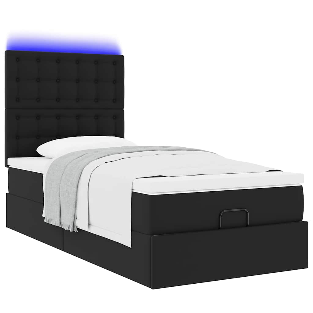 Ottoman bed met matras en LED's 80x200cm kunstleer zwart is nu te koop bij PeponiXL, paradijselijk wonen!