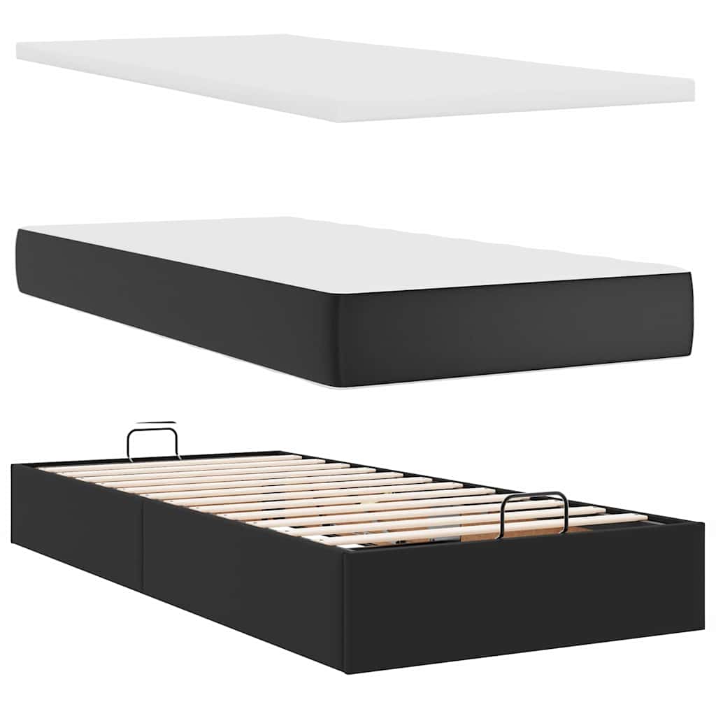 Ottoman bed met matras en LED's 80x200cm kunstleer zwart is nu te koop bij PeponiXL, paradijselijk wonen!