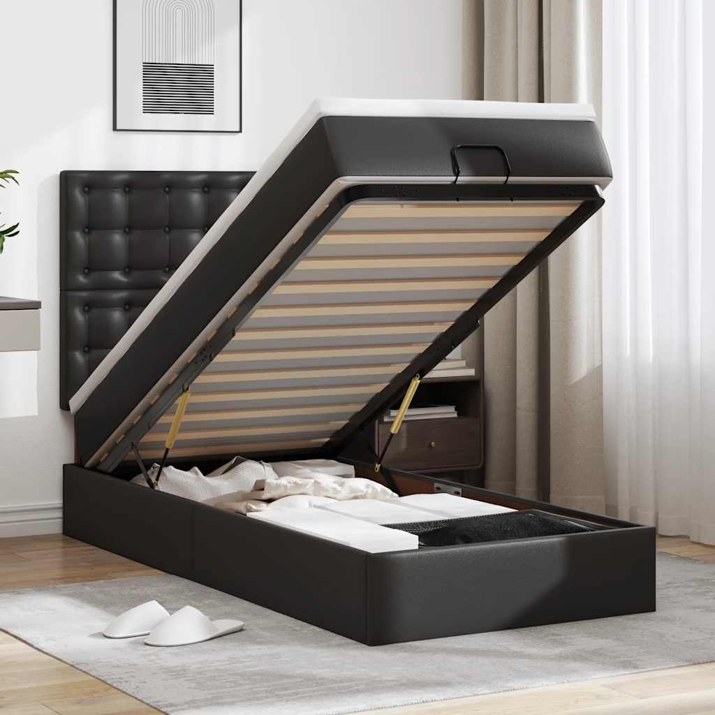 Ottoman bed met matras en LED's 80x200cm kunstleer zwart is nu te koop bij PeponiXL, paradijselijk wonen!