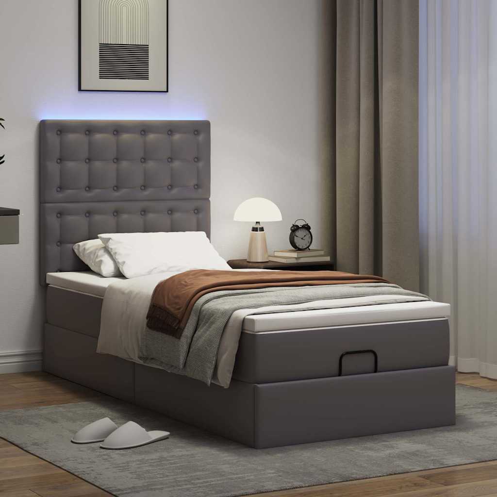 Ottoman bed met matras en LED's 80x200 cm kunstleer grijs is nu te koop bij PeponiXL, paradijselijk wonen!