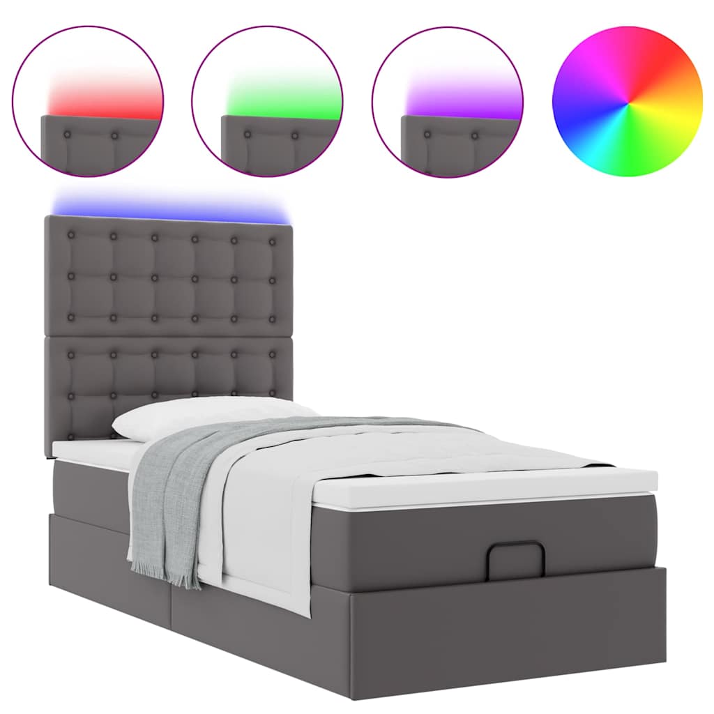 Ottoman bed met matras en LED's 80x200 cm kunstleer grijs is nu te koop bij PeponiXL, paradijselijk wonen!