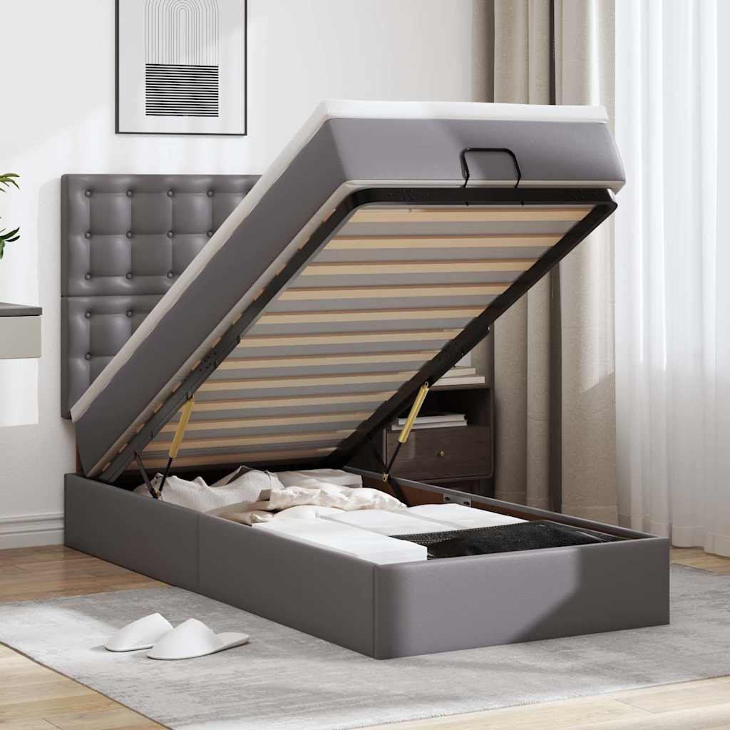 Ottoman bed met matras en LED's 80x200 cm kunstleer grijs is nu te koop bij PeponiXL, paradijselijk wonen!