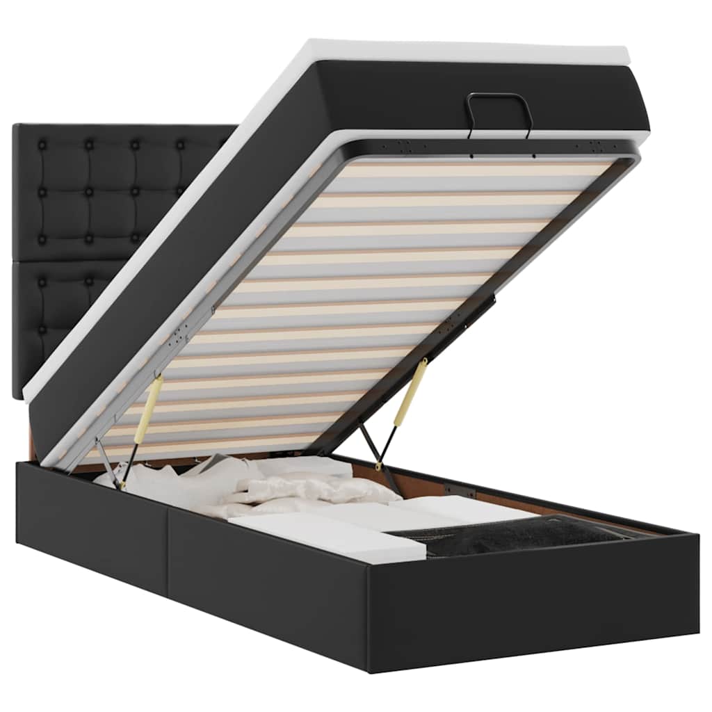 Ottoman bed met matras en LED's 90x190 cm kunstleer zwart is nu te koop bij PeponiXL, paradijselijk wonen!