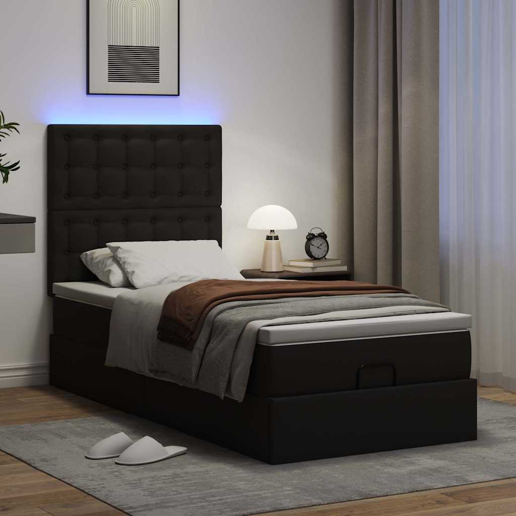 Ottoman bed met matras en LED's 90x190 cm kunstleer zwart is nu te koop bij PeponiXL, paradijselijk wonen!