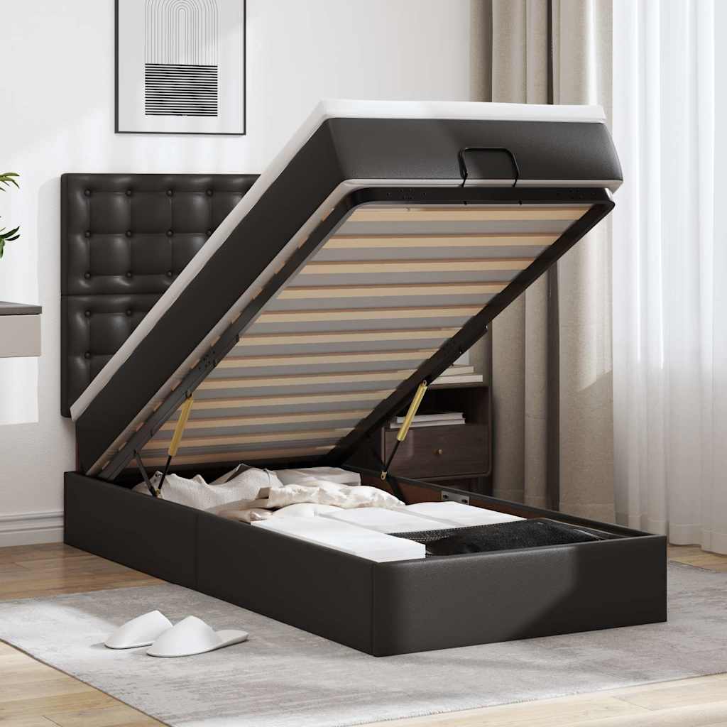 Ottoman bed met matras en LED's 90x190 cm kunstleer zwart is nu te koop bij PeponiXL, paradijselijk wonen!
