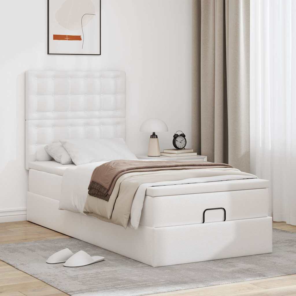 Ottoman bed met matras en LED's 90x190cm kunstleer wit is nu te koop bij PeponiXL, paradijselijk wonen!