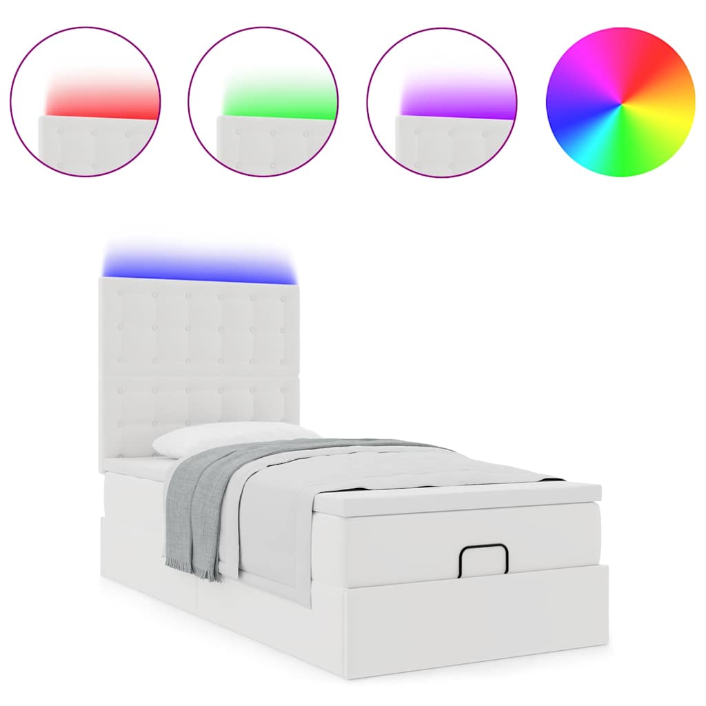 Ottoman bed met matras en LED's 90x190cm kunstleer wit is nu te koop bij PeponiXL, paradijselijk wonen!