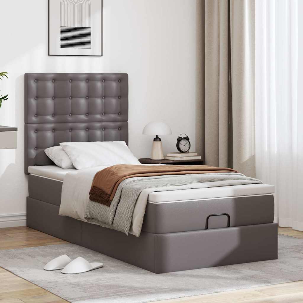 Ottoman bed met matras en LED's 90x190cm kunstleer grijs is nu te koop bij PeponiXL, paradijselijk wonen!