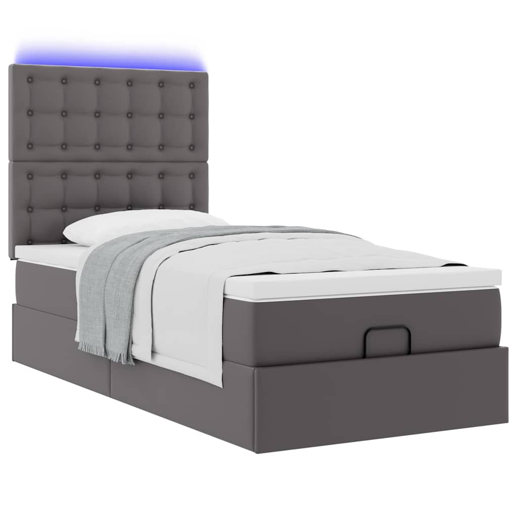 Ottoman bed met matras en LED's 90x190cm kunstleer grijs is nu te koop bij PeponiXL, paradijselijk wonen!