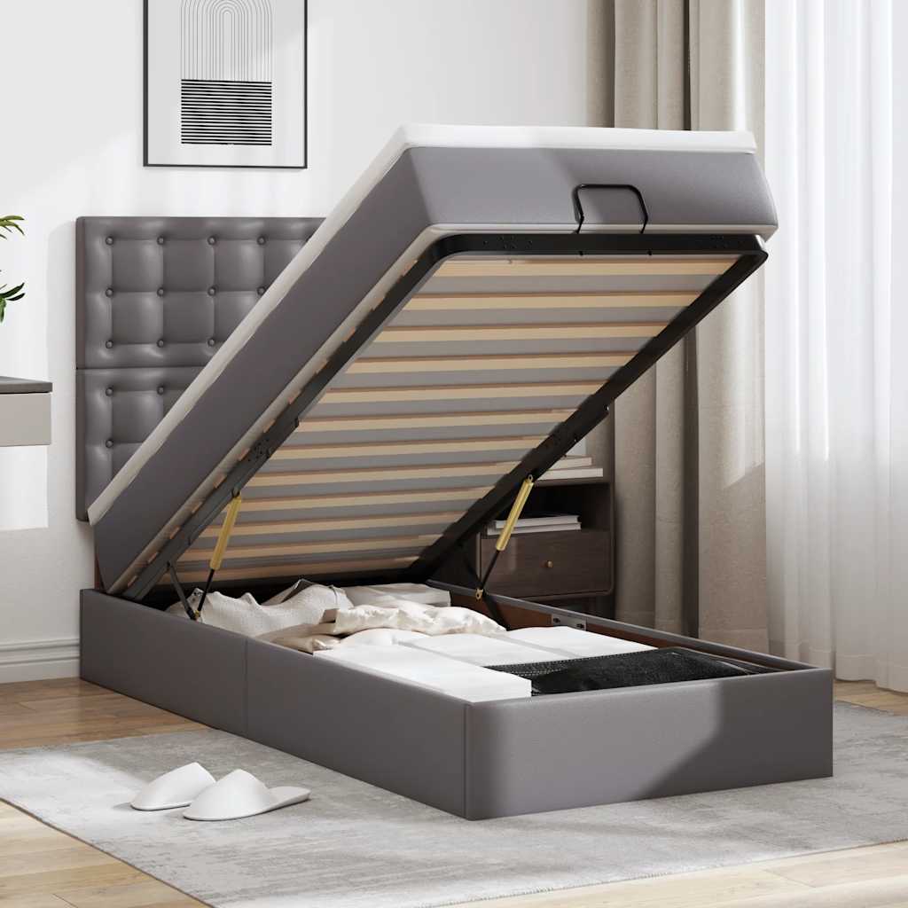 Ottoman bed met matras en LED's 90x190cm kunstleer grijs is nu te koop bij PeponiXL, paradijselijk wonen!