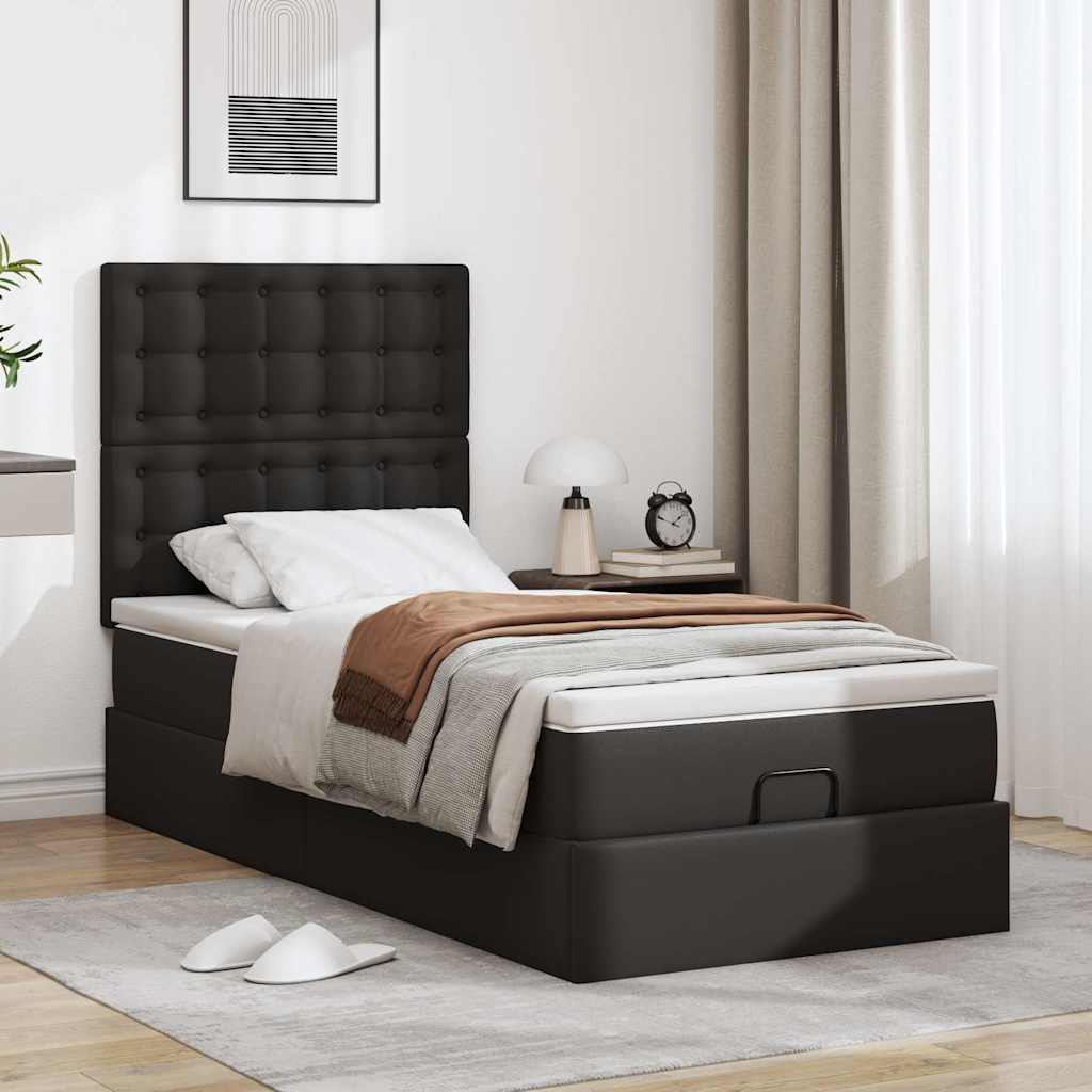 Ottoman bed met matras en LED's 90x200cm kunstleer zwart is nu te koop bij PeponiXL, paradijselijk wonen!