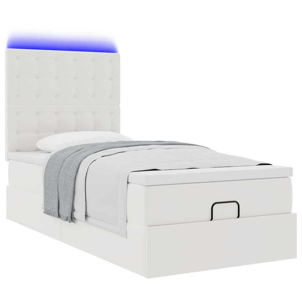 Ottoman bed met matras en LED's 90x200cm kunstleer wit is nu te koop bij PeponiXL, paradijselijk wonen!